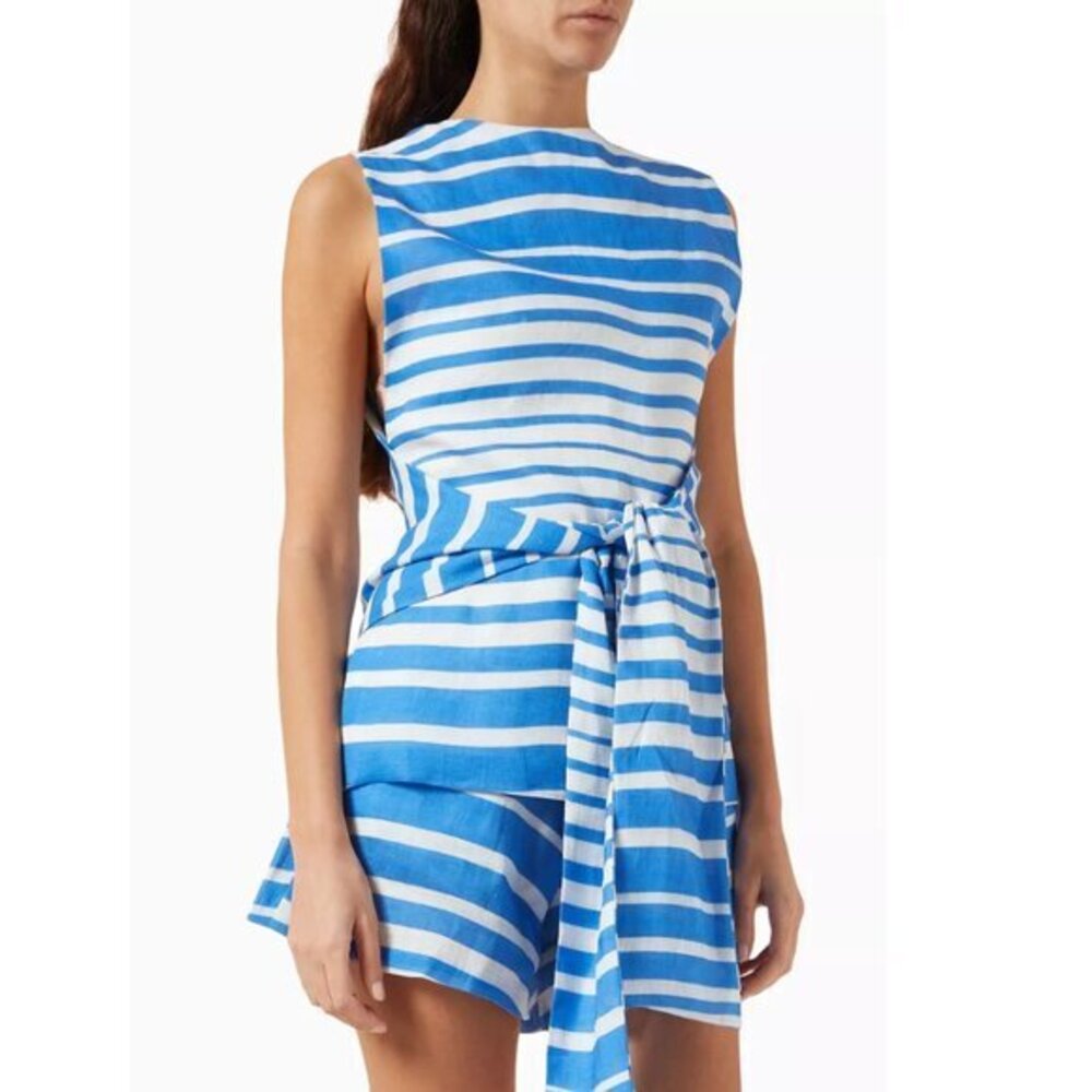 Bambah Women's Sicily Striped Linen Sleeveless Tunic Blouse Size Small